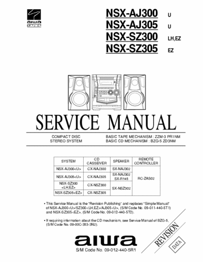 Aiwa NSX-AJ300, NSX-AJ305, NSX-SZ300, NSX-SZ305 Service Manual Cd Stereo System - Tape mech. ZZM-3 PR1NM, Cd Mech. BZG-5 ZD3NM - (5.955Kb) 3 Part File - pag. 39